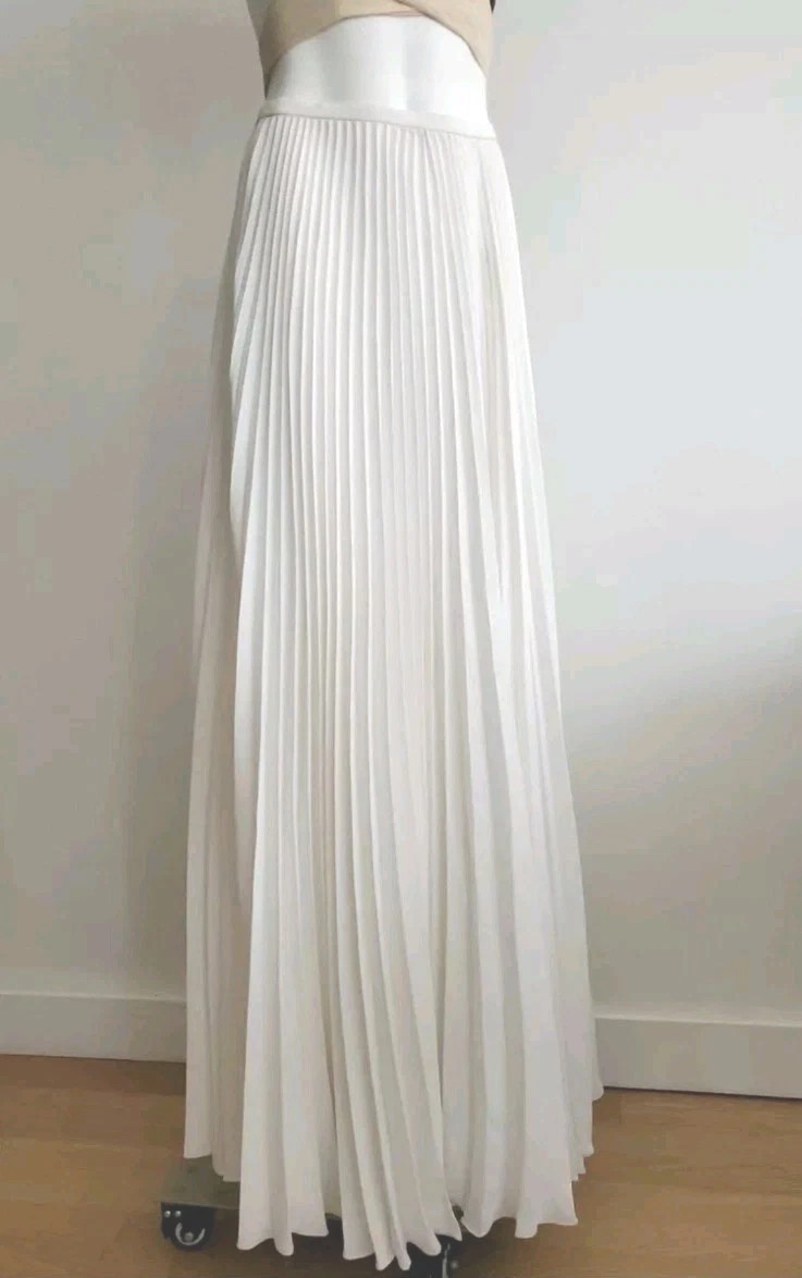 Ralph Lauren Purple Label Skirt Maxi White Pleated Long Flare $2.500 NEW 0-2 XS