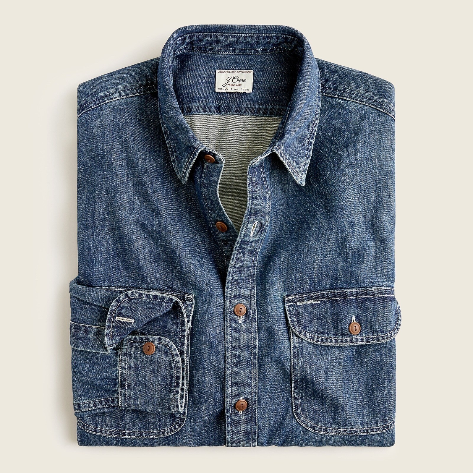 NEW J.Crew Midweight Denim Collared Workshirt in Dark Wash – Overshirt