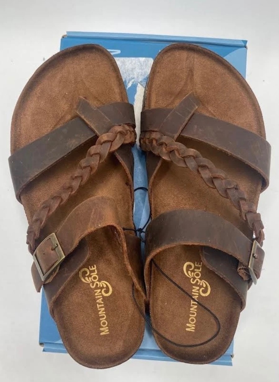 Womens Mountain Sole Size 8 Sandals Braided Brown Leather Slip-on Summer Beach