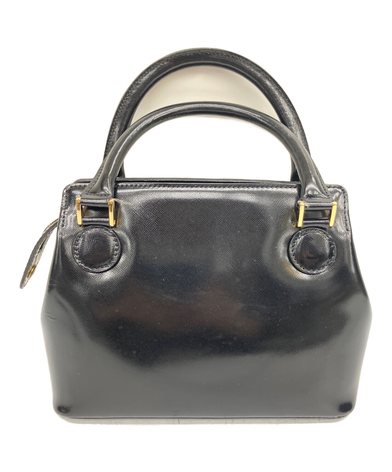 Gianni Versace Women’s Black Leather Top Handle Handbag Gold Medallion Auth
