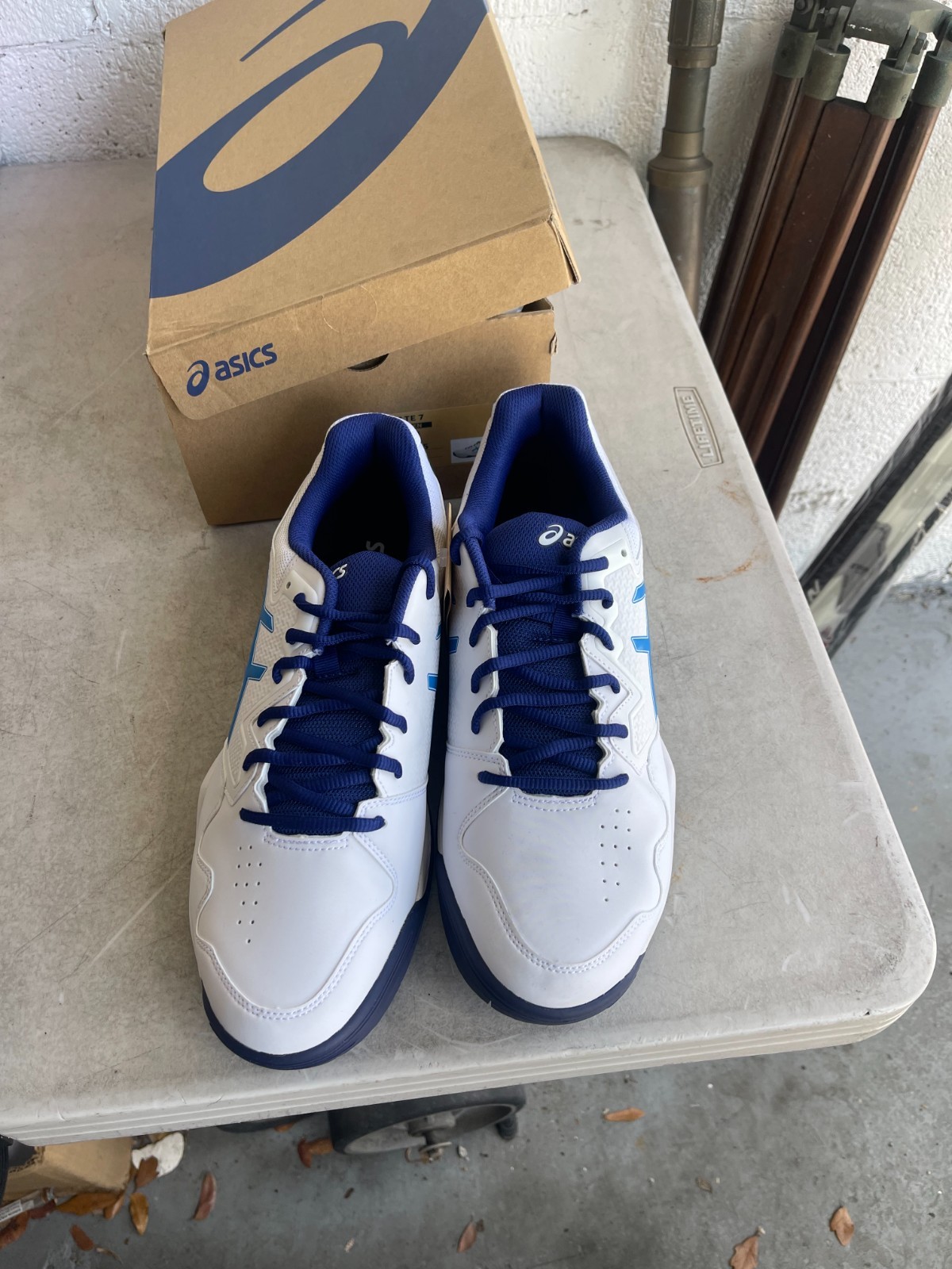 ASICS Gel-Dedicate 7 White Electric Blue Mens Tennis Shoes Size 12 1041A223-103