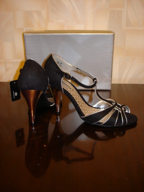 Ankle Strappy Open Toe Stilettos High Heel Sandals Black/Silver Sz 9/UK 7/EUR 41