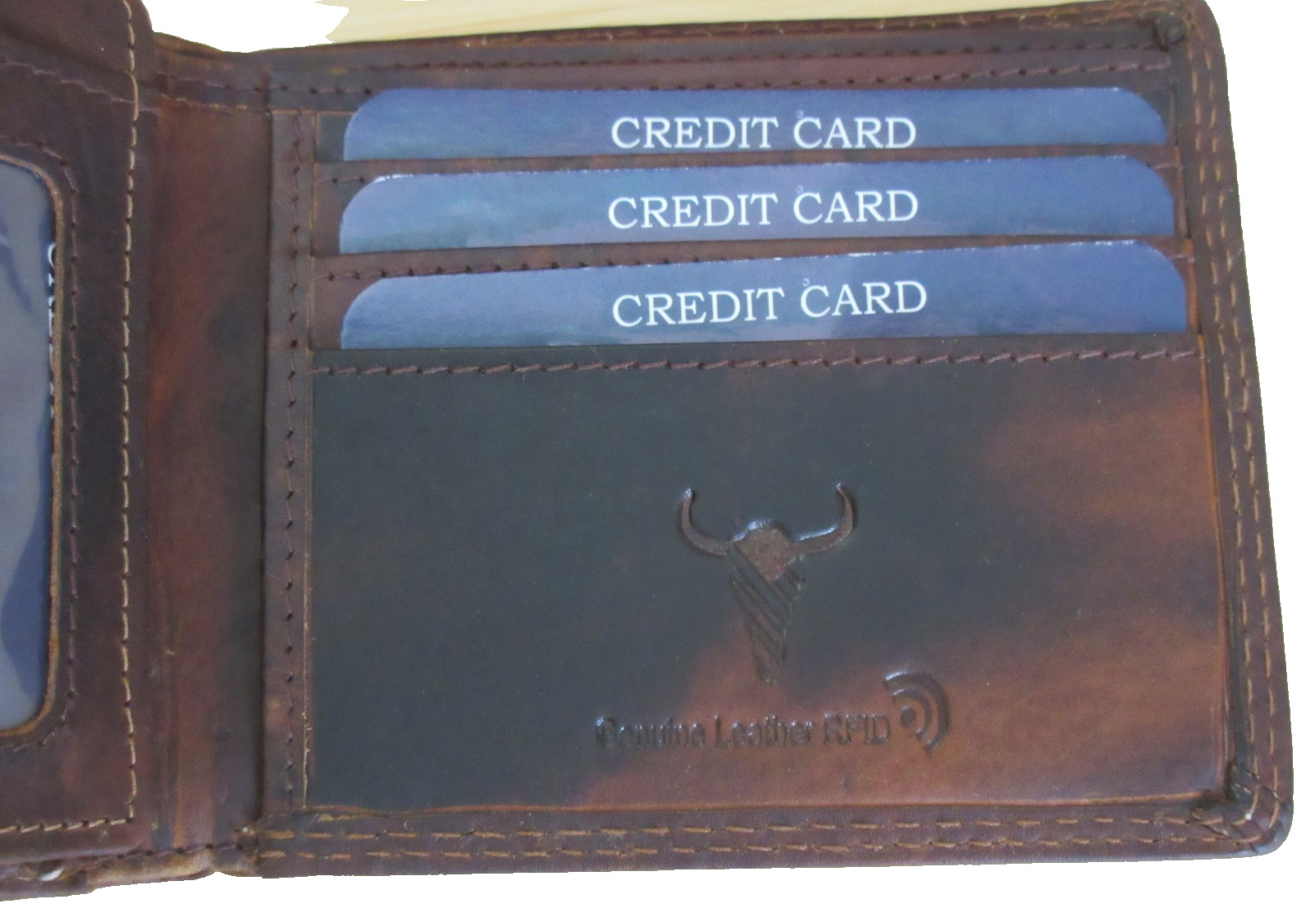 Men’s Distressed Leather American Flag Bifold Brown Embossed Leather Wallet NIB