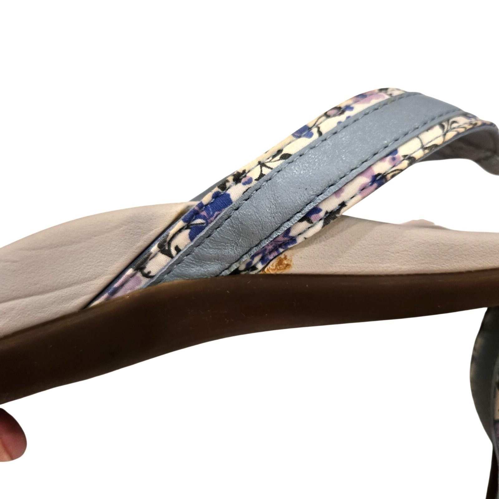Vionic Tide Toe Blue Floral Leather Orthotic Comfort Flip Flops Thongs Sandals 8