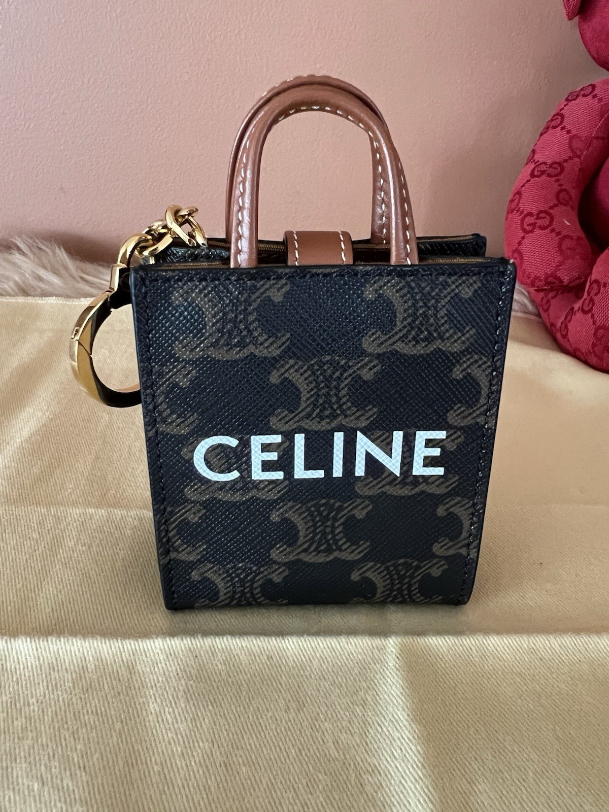 Celine Triomphe Micro Vertical Cabas Bag Charm Keychain Preloved