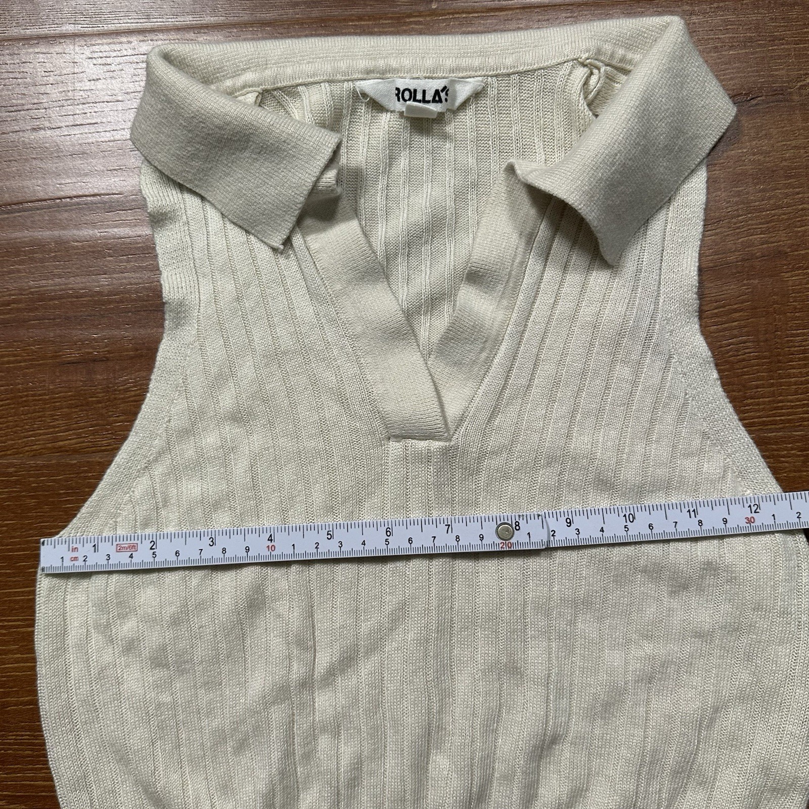 Rollas Knit Collared Tank Top Womens S Ivory Ribbed City Designer Luxury