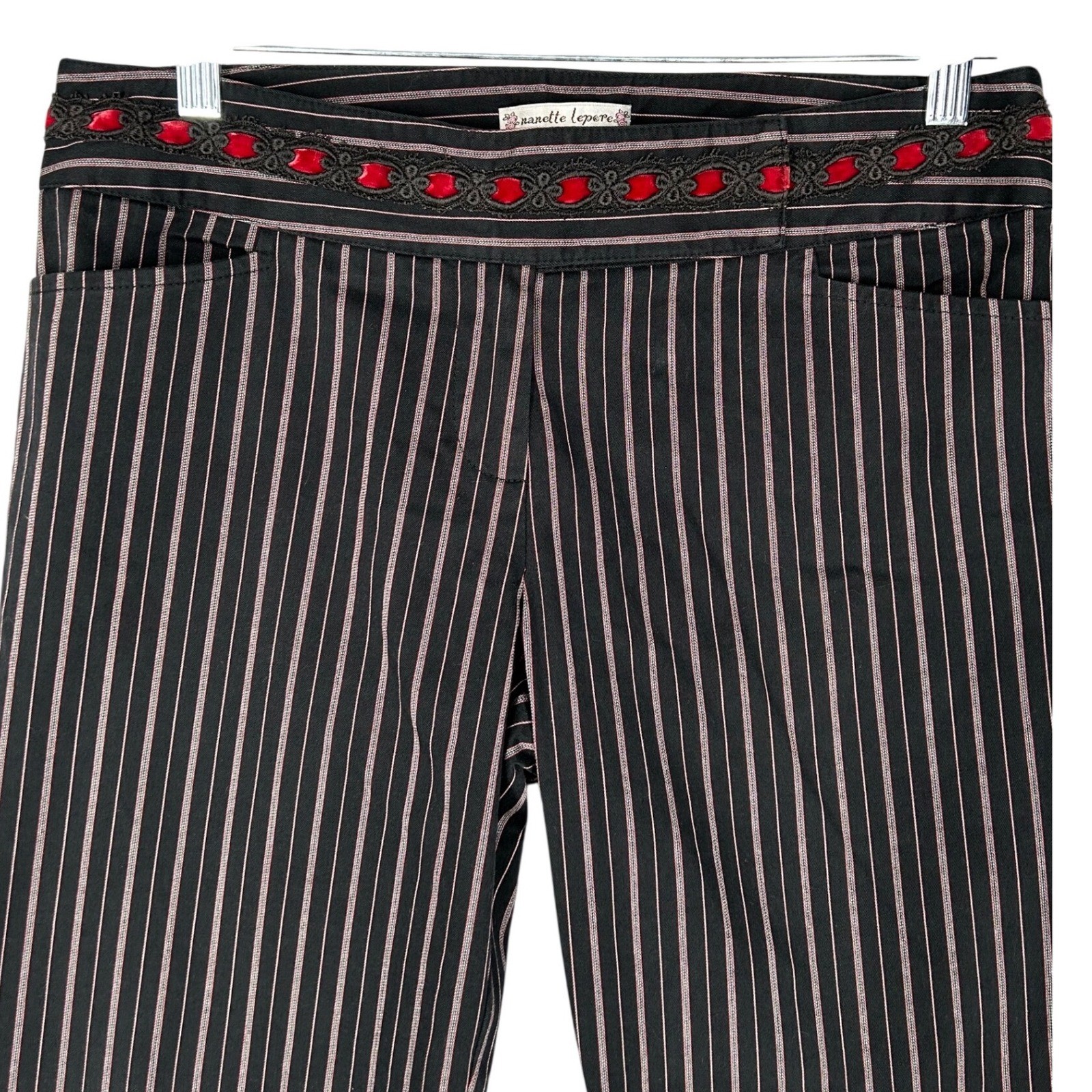 Nanette Lepore Pin Stripe Pants Ribbon Waist Double Button/Hook Women’s Size 6