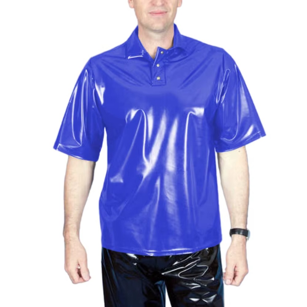 Men’s PVC Wet Look T-Shirt Turn Down Neck Button Everyday Wear Casual Loose Top