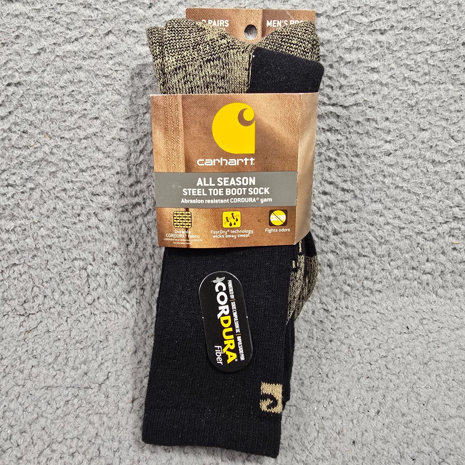 Carhartt Boot Socks 2 pair Mens Large 6-12 Black Cordura Steel Toe Stretch NWT