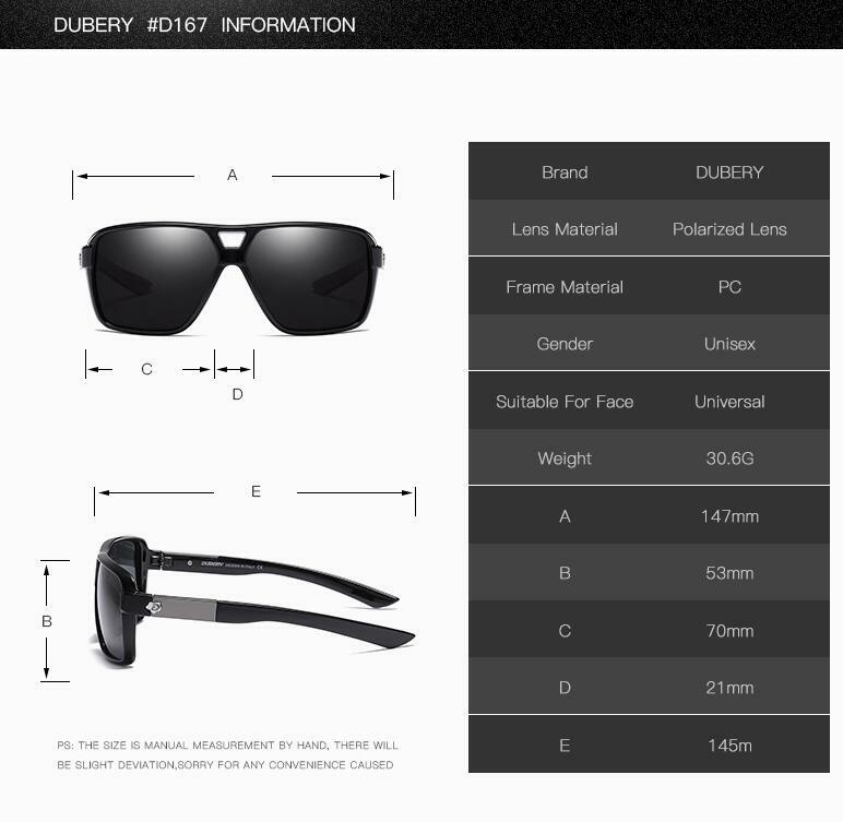DUBERY Men Sport Polarized Oversize Sunglasses Square Driving Fishing Glasses