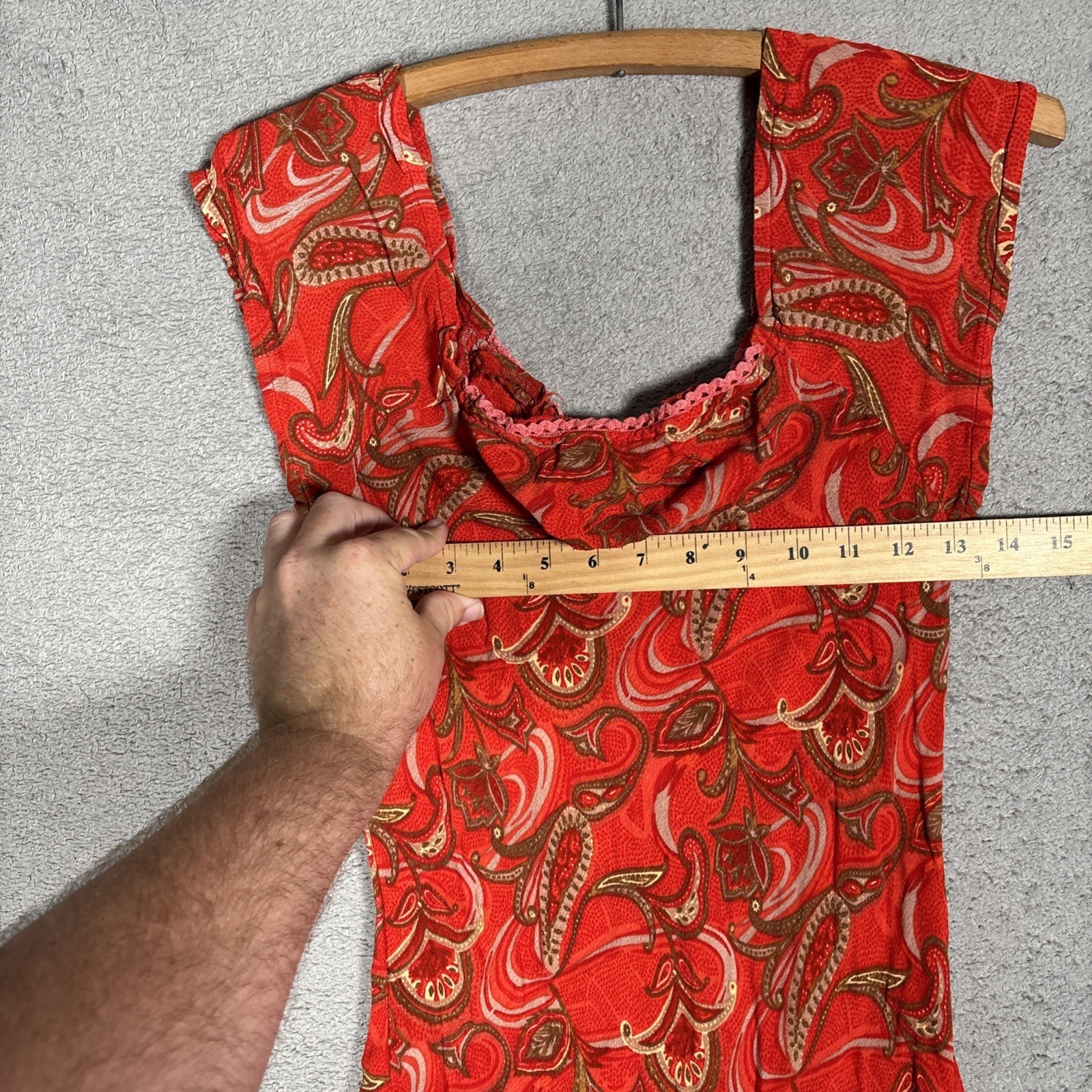 Rampage Vintage 90s Red Paisley Rayon Midi Dress Square Neck Ruffle Hem Fits XS