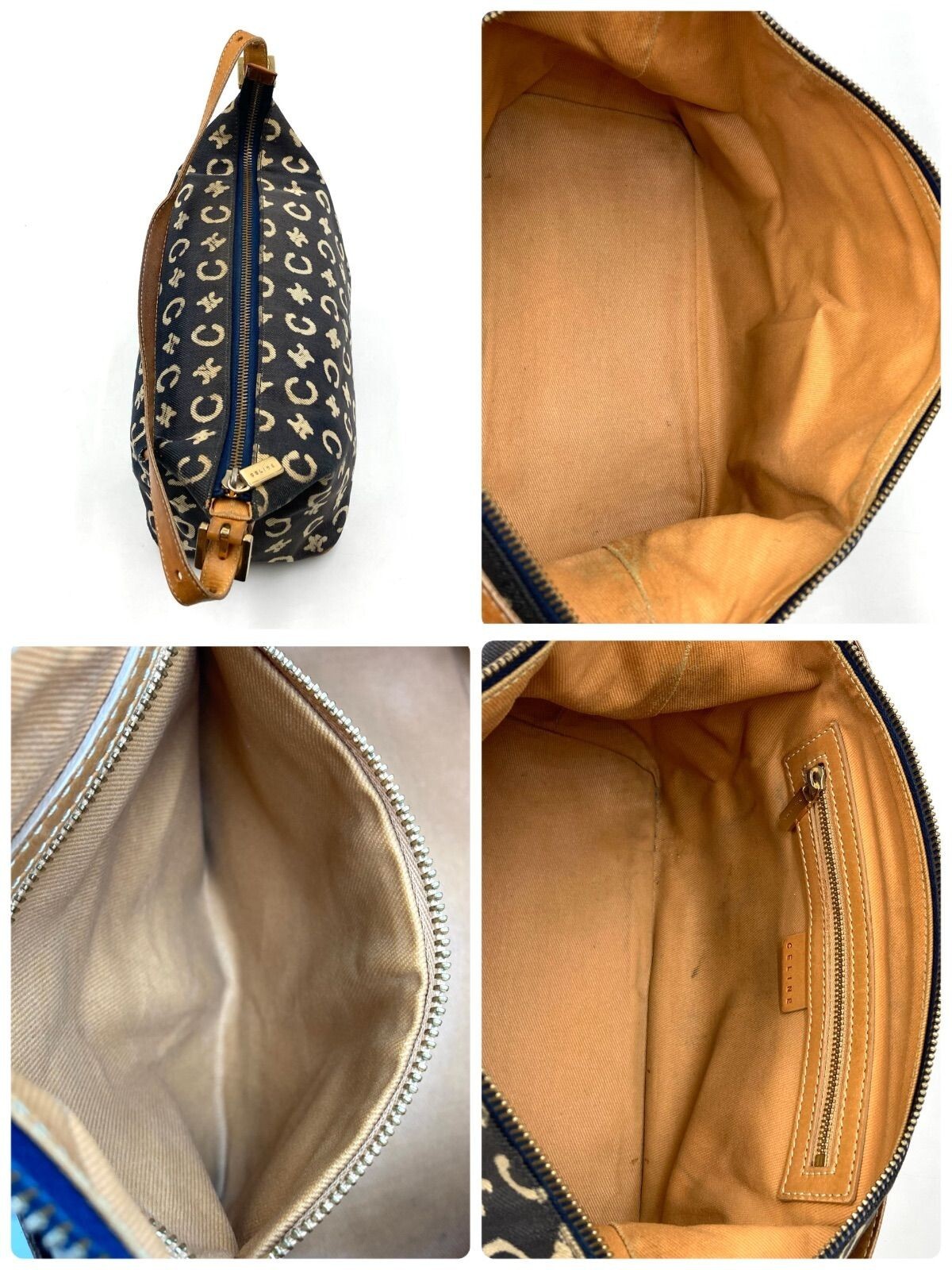 CELINE ShoulderBag Pouch Pochet C Macadam Canvas Leather Vintage Auth From Japan