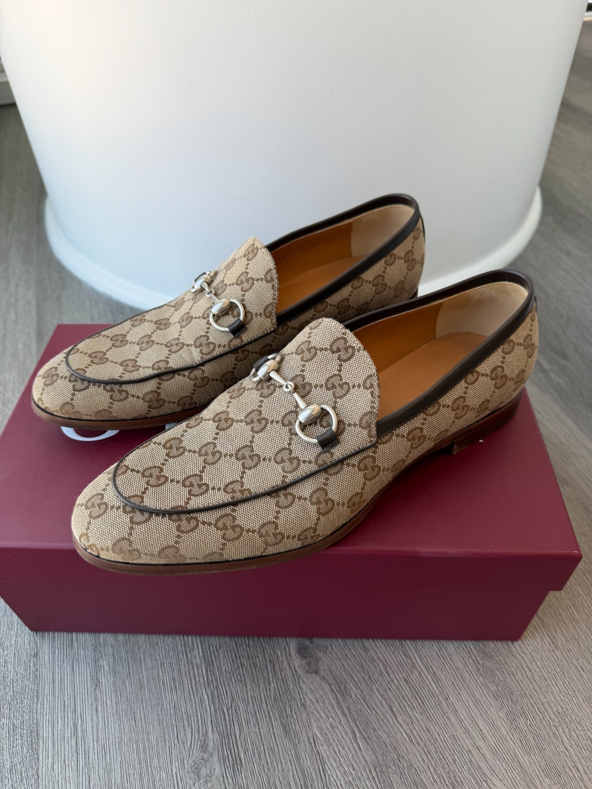 Gucci Monogram GG Jacquard Canvas Brown Jordaan Horsebit Loafer UK 9 / US 9.5