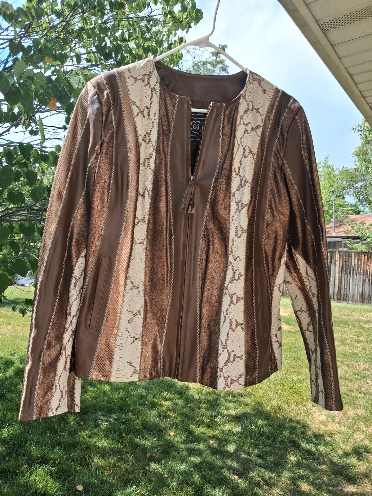 Designer Leather Jacket Chi By Falchi Excellent Condition Metallic Snake Print
