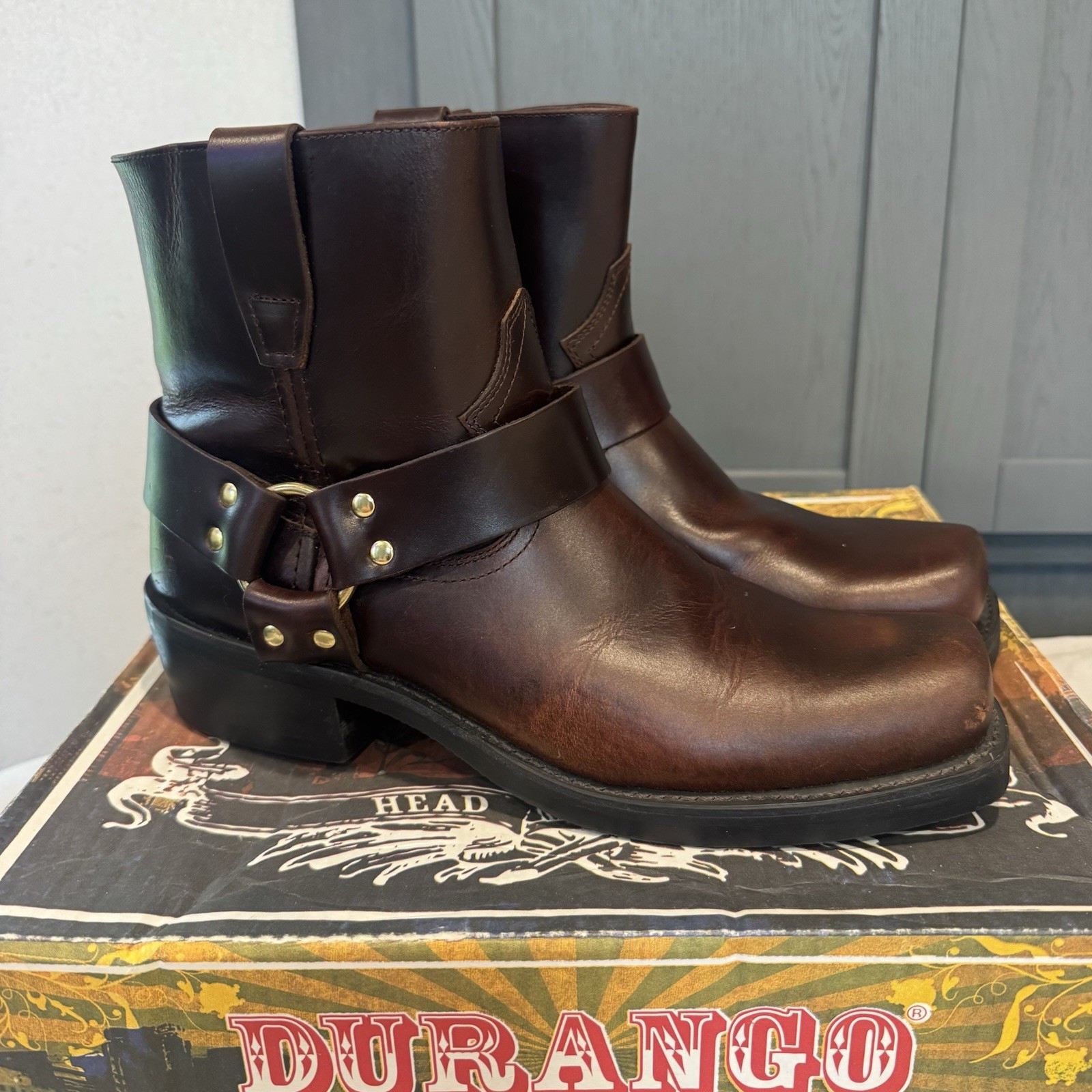 Durango Brown Seahorse Harness Boots DB714 Gold Hardware Men’s Size 10.5 D