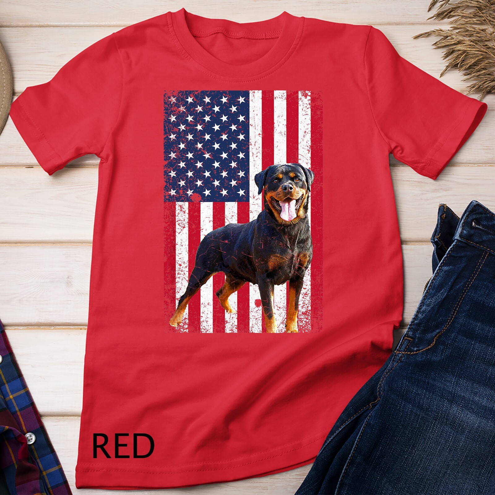 American Flag Rottweiler Dog Lover Funny 4th of July Dog T-Shirt Unisex T-shirt