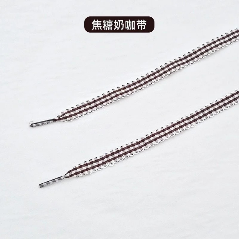 1 Pair 1cm Wide Ribbon Grid Flat Shoelaces Length 120cm Trendy DE Training Shoes