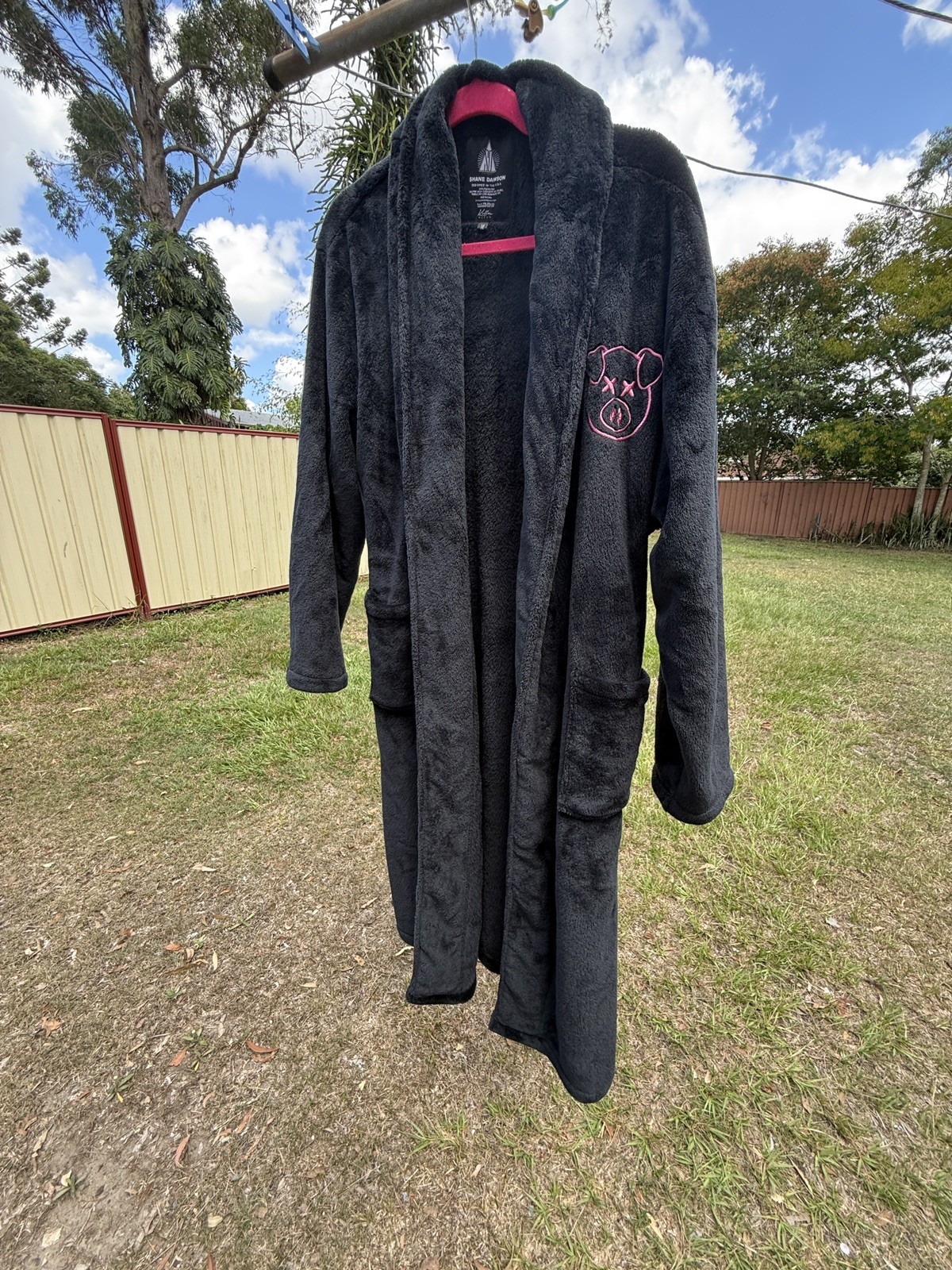 Official Shane Dawson Plush Robe Size M Black Embroidered Pig Logo YouTube Merch