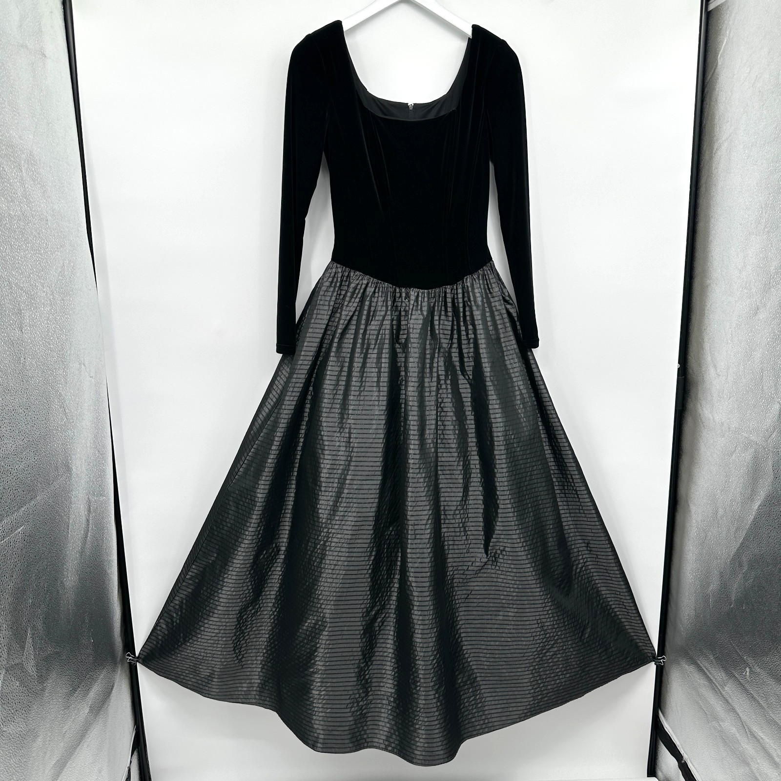Vintage Jessica McClintock Maxi Dress Size 6 Black Velvet Taffeta Formal Evening