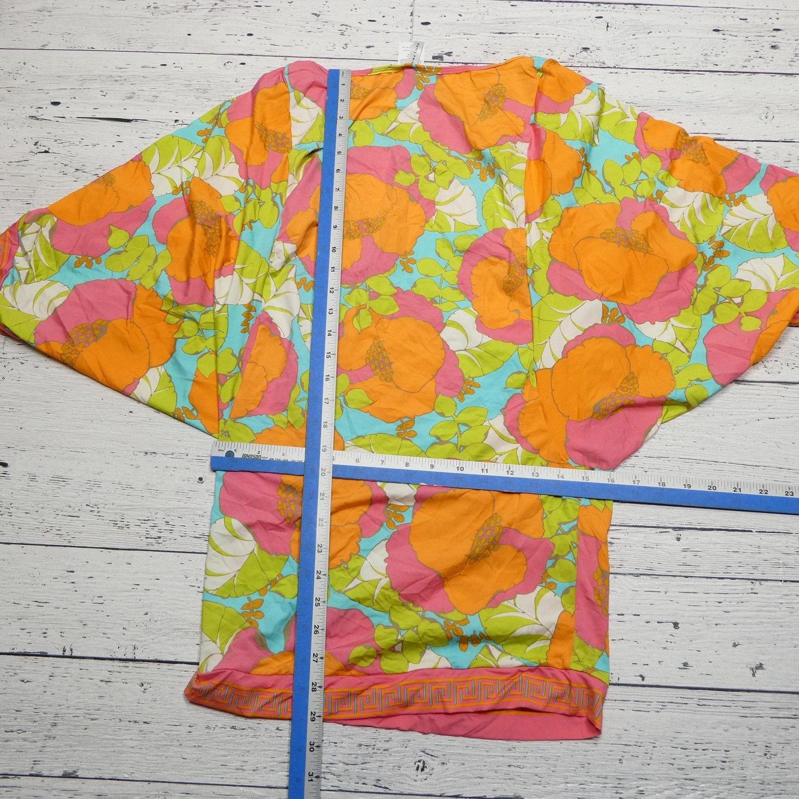 Trina Turk Shirt Womens Small Multicolor Floral Batwing Dolman Top Nylon Print