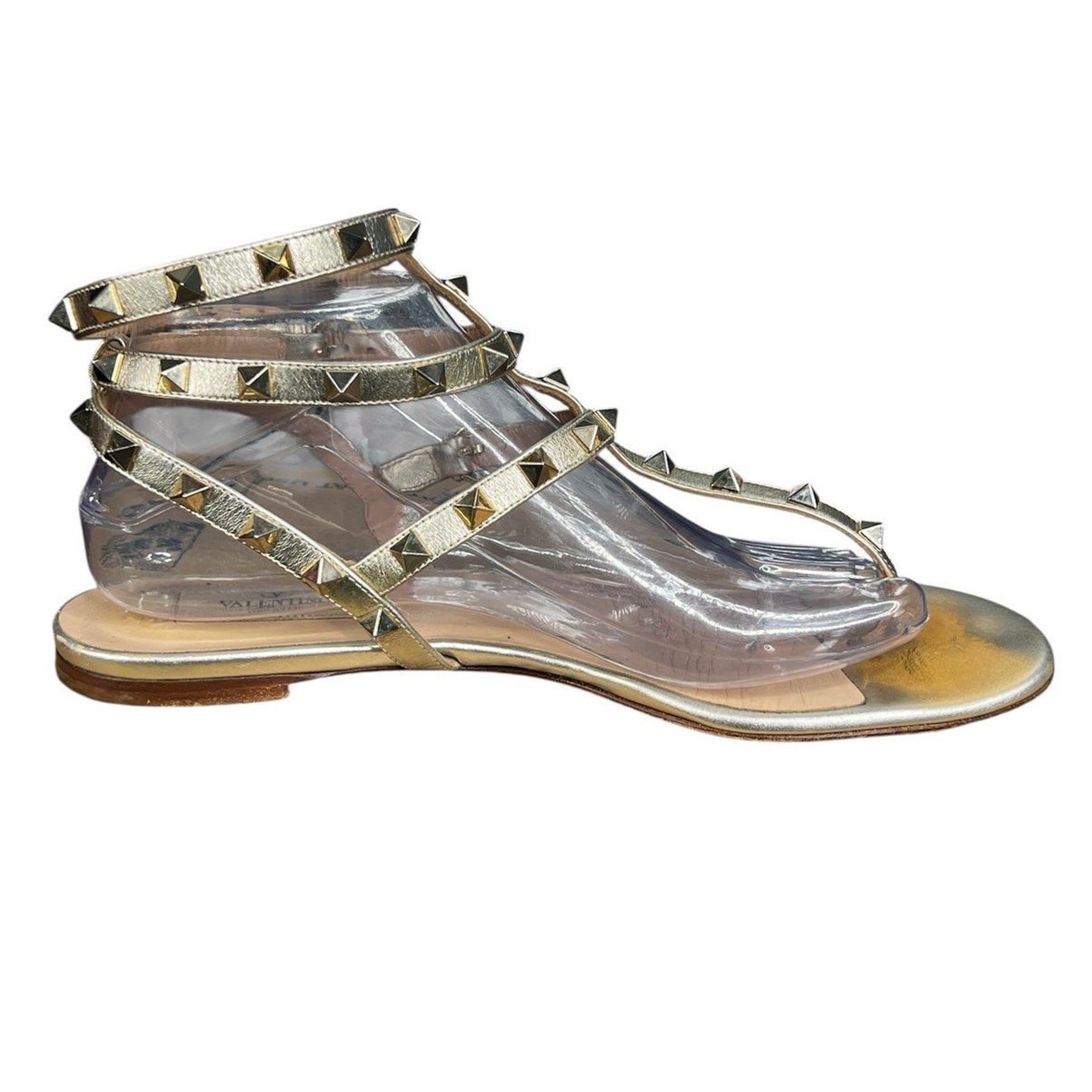 Valentino Garavani Women’s Rockstud Caged Gold Ankle Strap Sandal Size 40 US 9