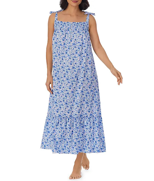 Nwt EILEEN WEST Bethany Garden WOVEN COTTON LAWN Long RUFFLED Ballet Nightgown M