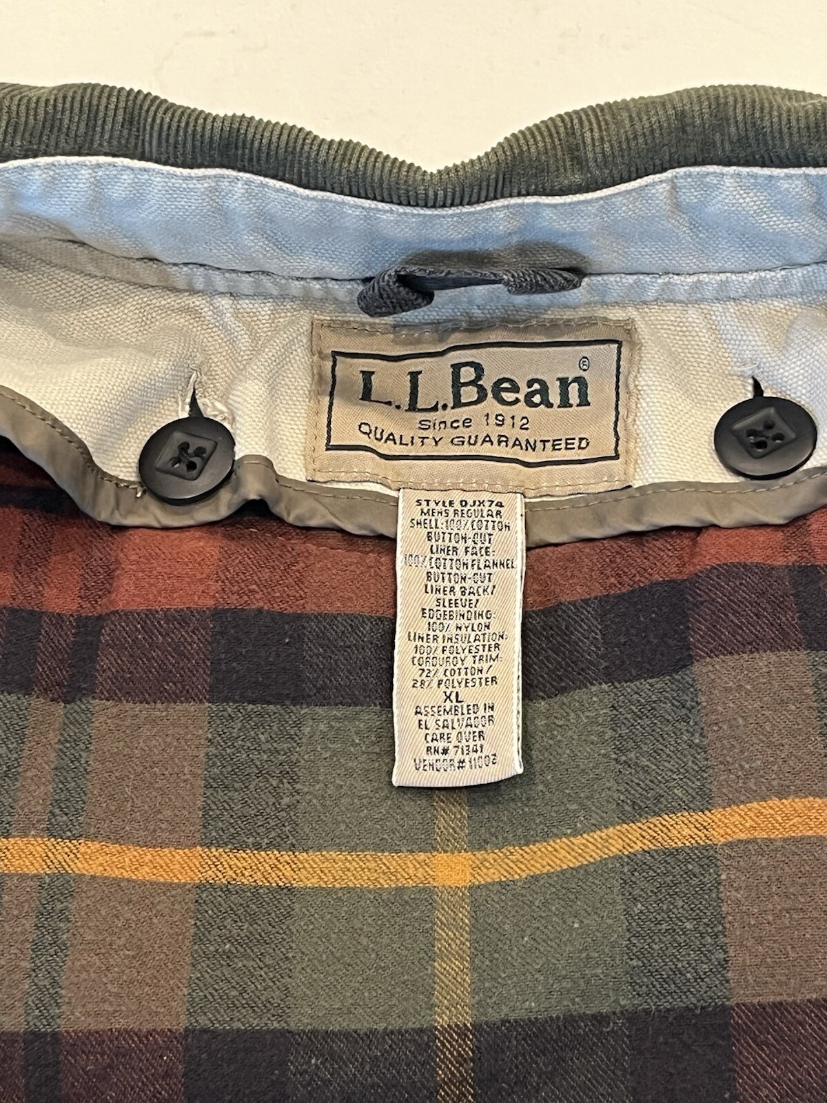 Vintage LL Bean Jacket Coat Chore Barn Primaloft Removable Lining Tan XL