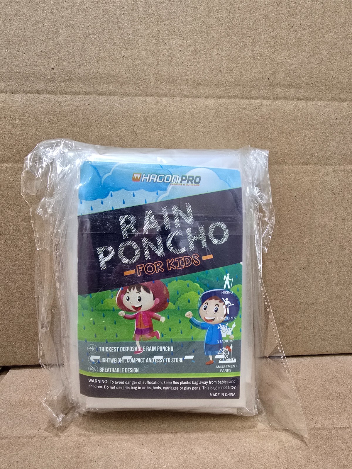 Hagon Disposable Rain Poncho for Kids with Hood Lightweight Waterproof -5-Pack