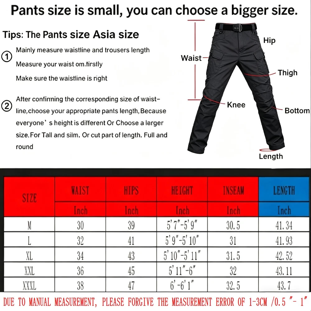 Men’s Work Cargo Pants Tactical Combat Pants Outdoor Hiking Waterproof Trousers