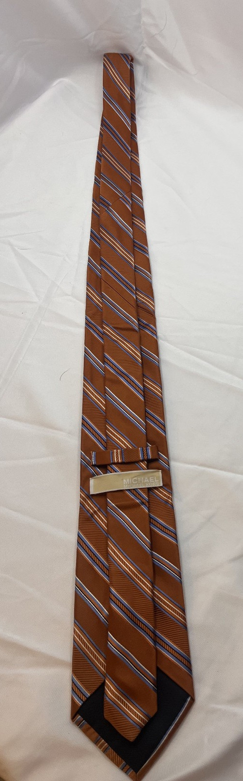 Michael Kors Men’s Rust Orange Blue Striped 100% Silk Neck Tie Classic Made USA