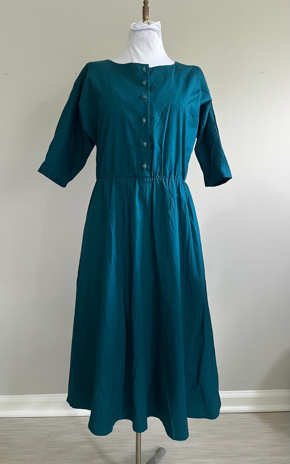 Lela Rose for HSN Teal Blue Dress Size 4 3/4 Sleeve Button Front USA