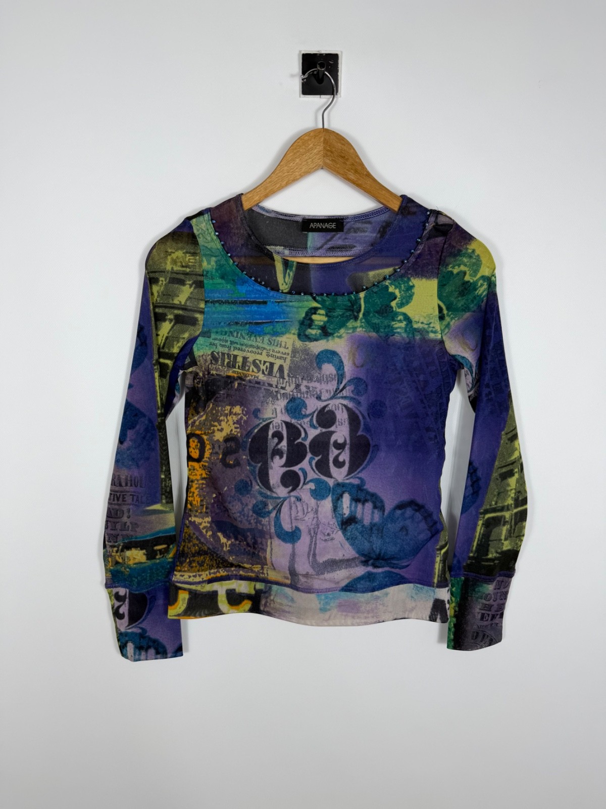 Apanage Vintage 90s Long Sleeve Mesh Top Jean Paul Gaultier Style All Printed