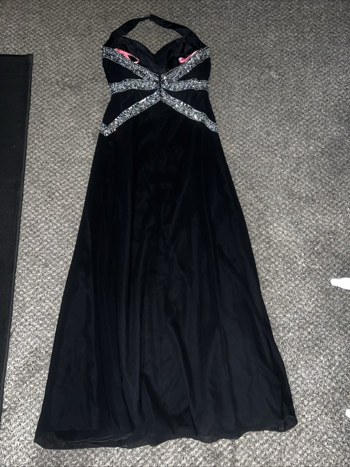 FLIRT Maggie Sottero Black Sequined Prom Gown Evening Dress Size 10 Preloved GUC
