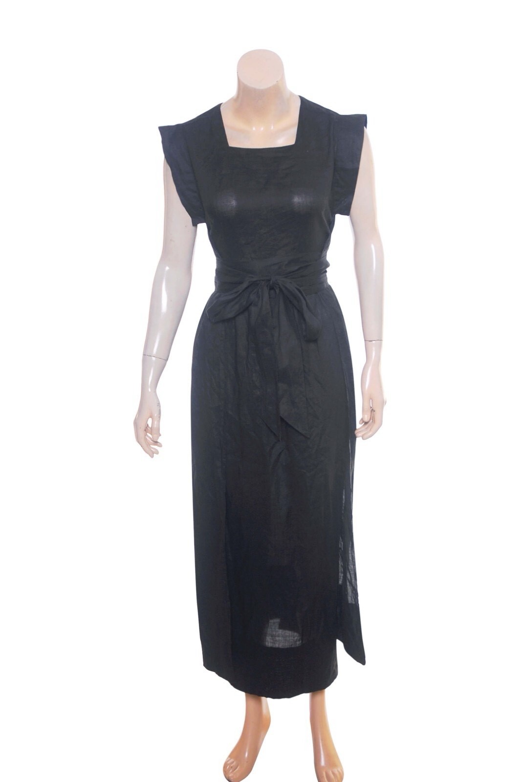 Doen Pacifica Wrap Dress Small Black 100% Ramie Romantic Boho Chic