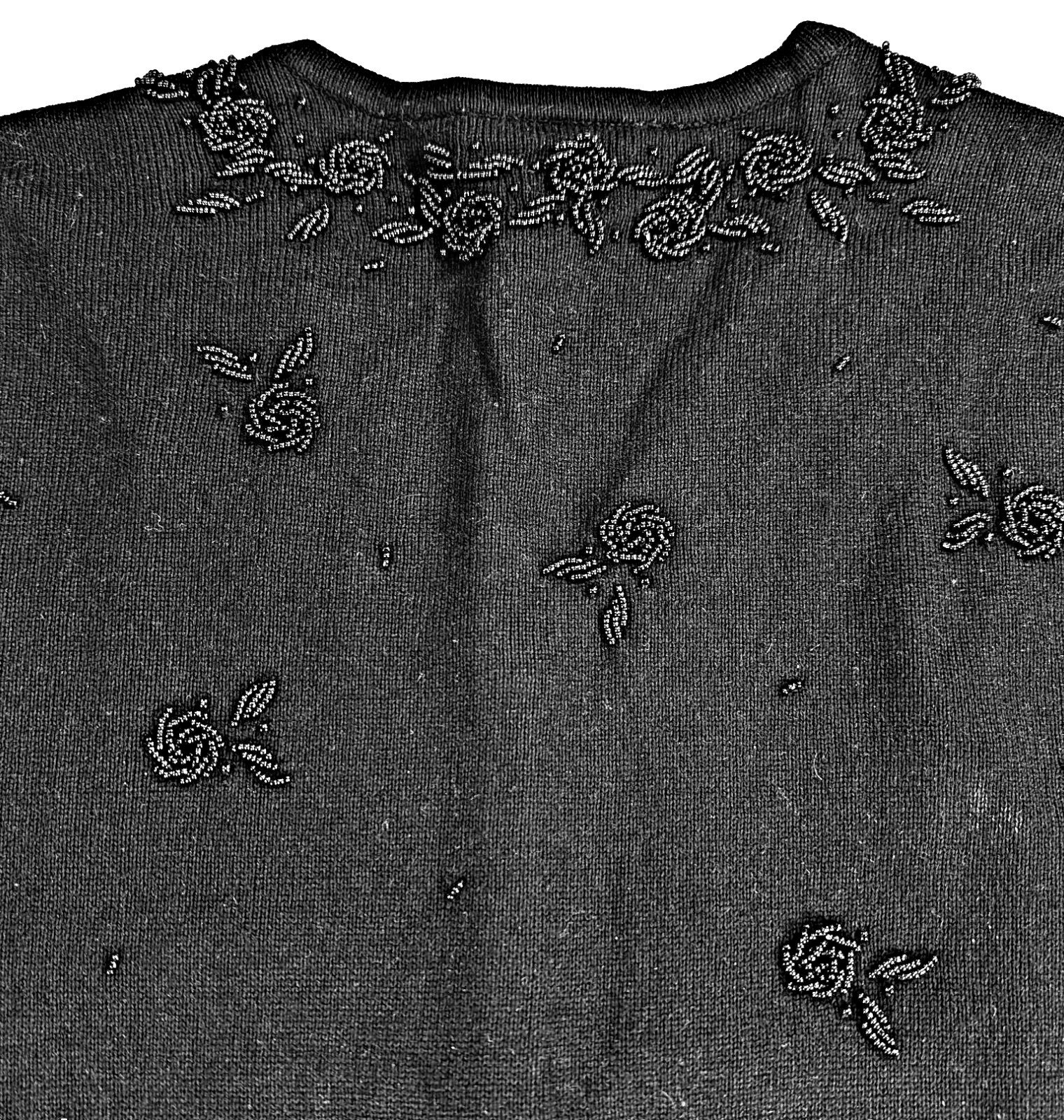 TALBOTS Sz S Black Floral Beaded Soft SILK CASHMERE Button Cardigan Sweater NWOT