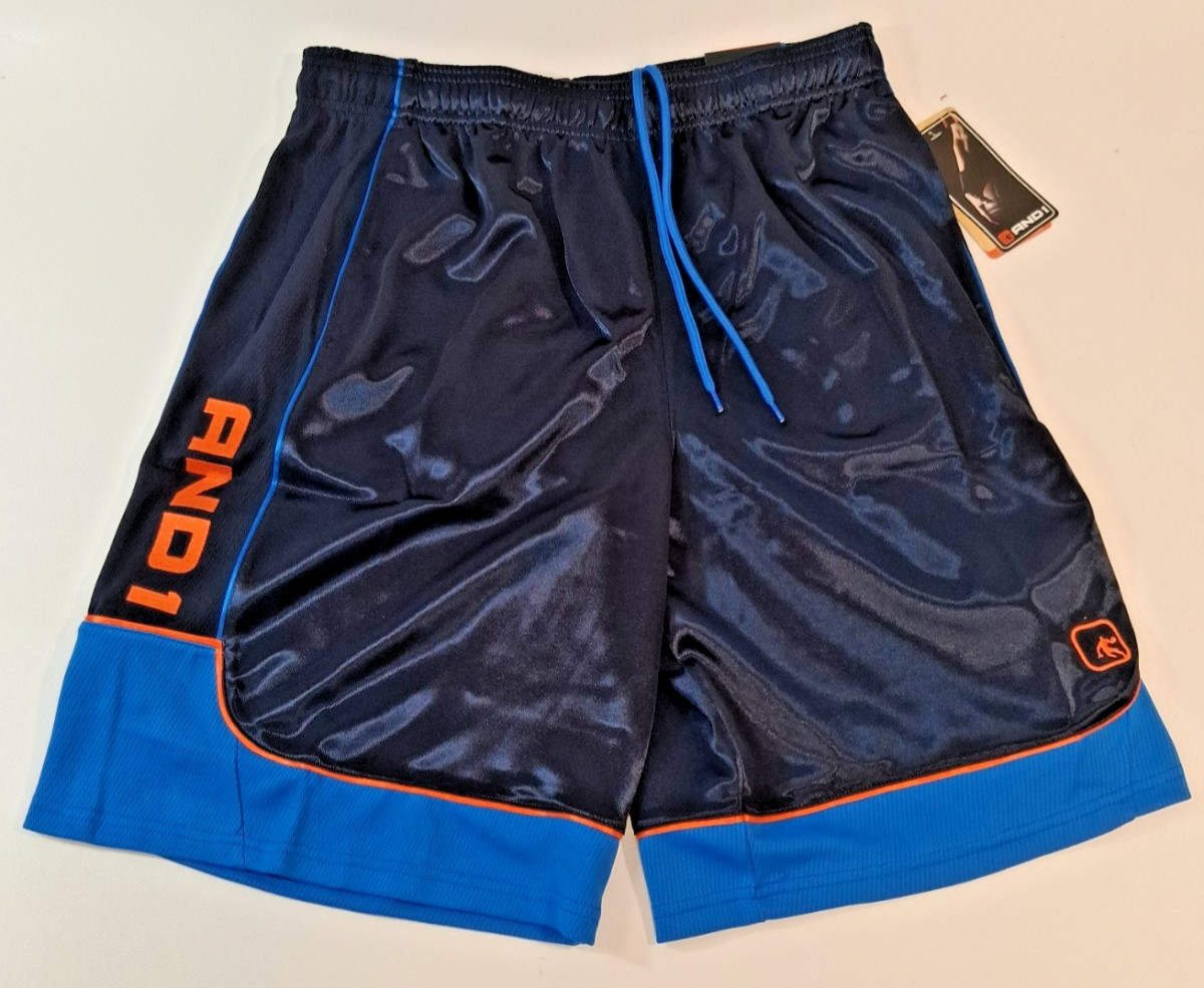 And1 Mens Athletic Shorts Basketball Gym 11″ Inseam Orange Navy Blue L XL 3XL