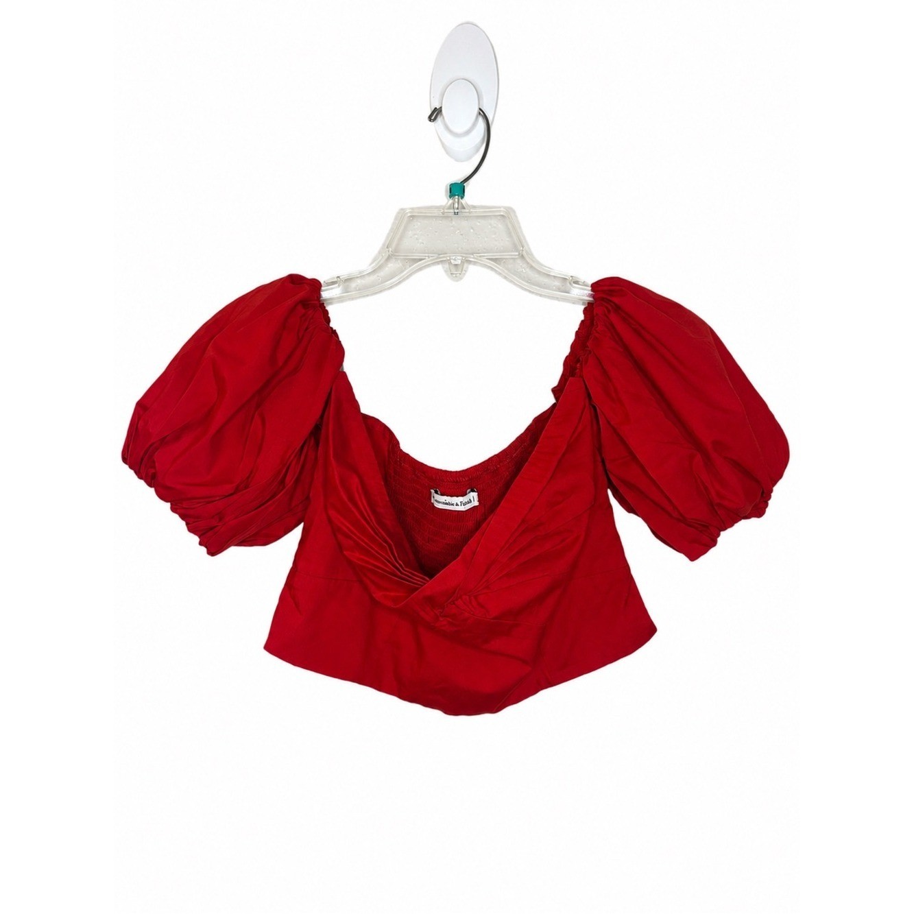 Abercrombie & Fitch Red Off-Shoulder Puff-Sleeve Crop Top