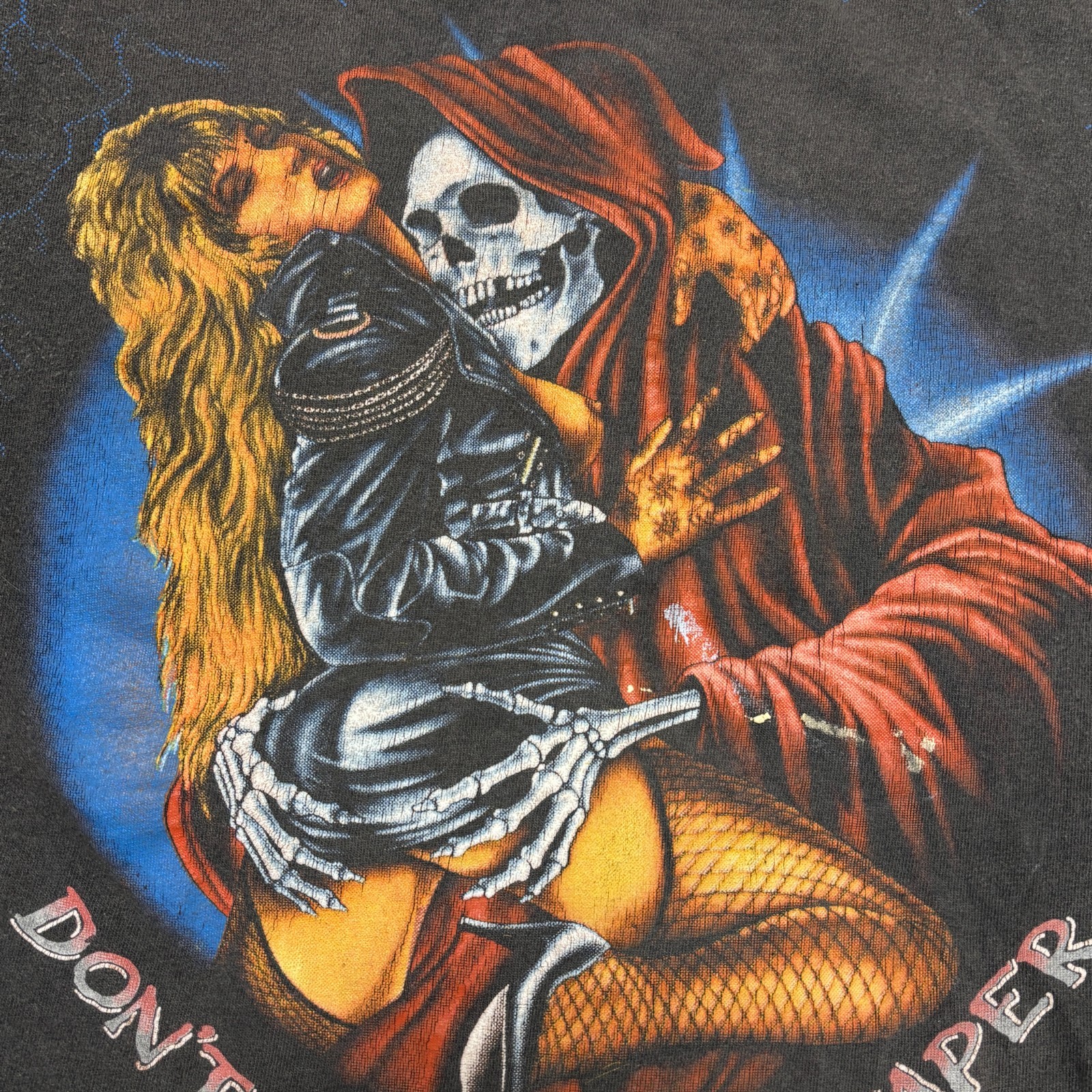 Vintage 3d Emblem Shirt XL Black 90s Single Stitch Reaper All Over Print Harley