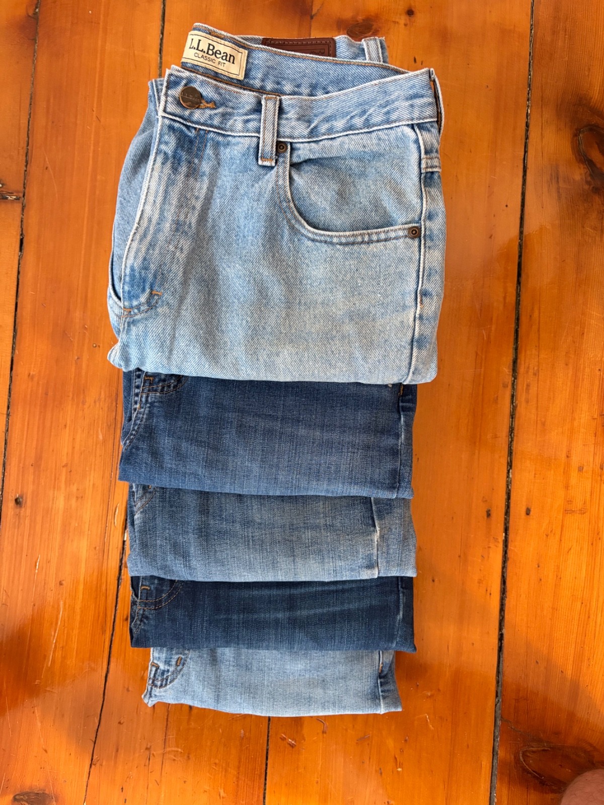 ll bean jeans 31×30; various cuts and styles (see tags); all shades of blue