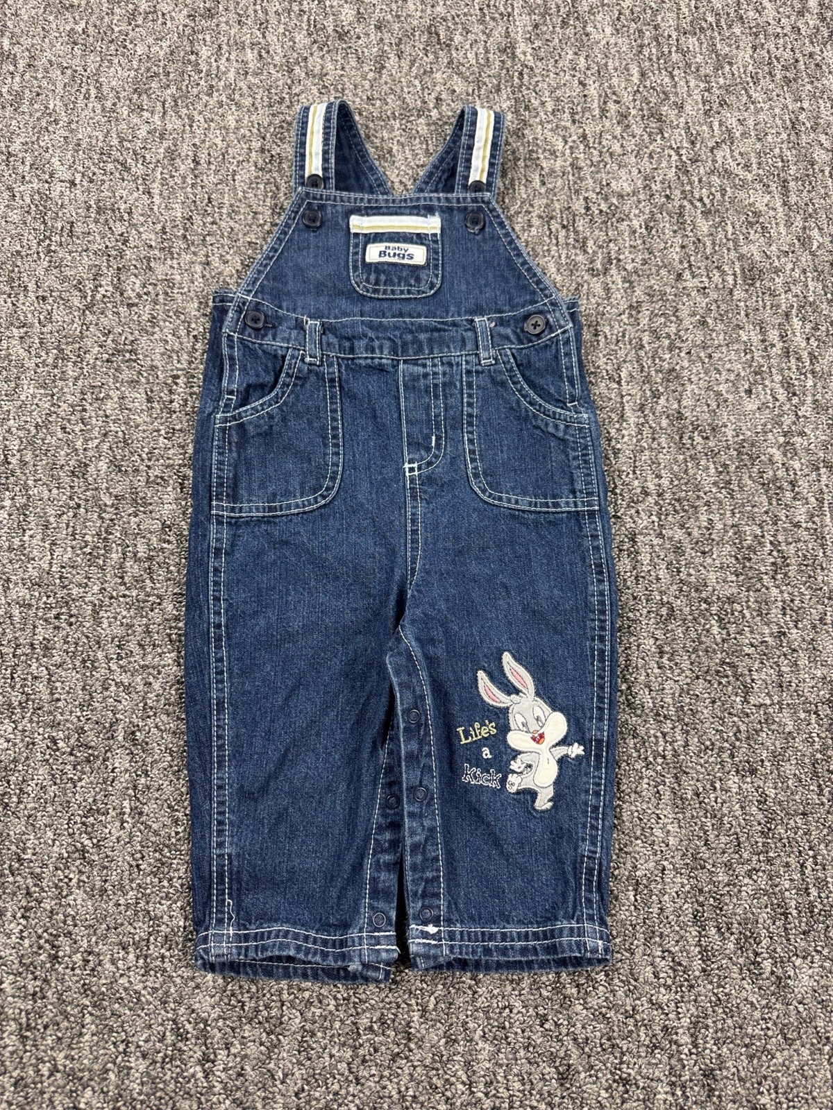 Looney Tunes Denim Overalls 6-9 Months Toddler Baby Bugs Embroidered Bib Vtg 90s