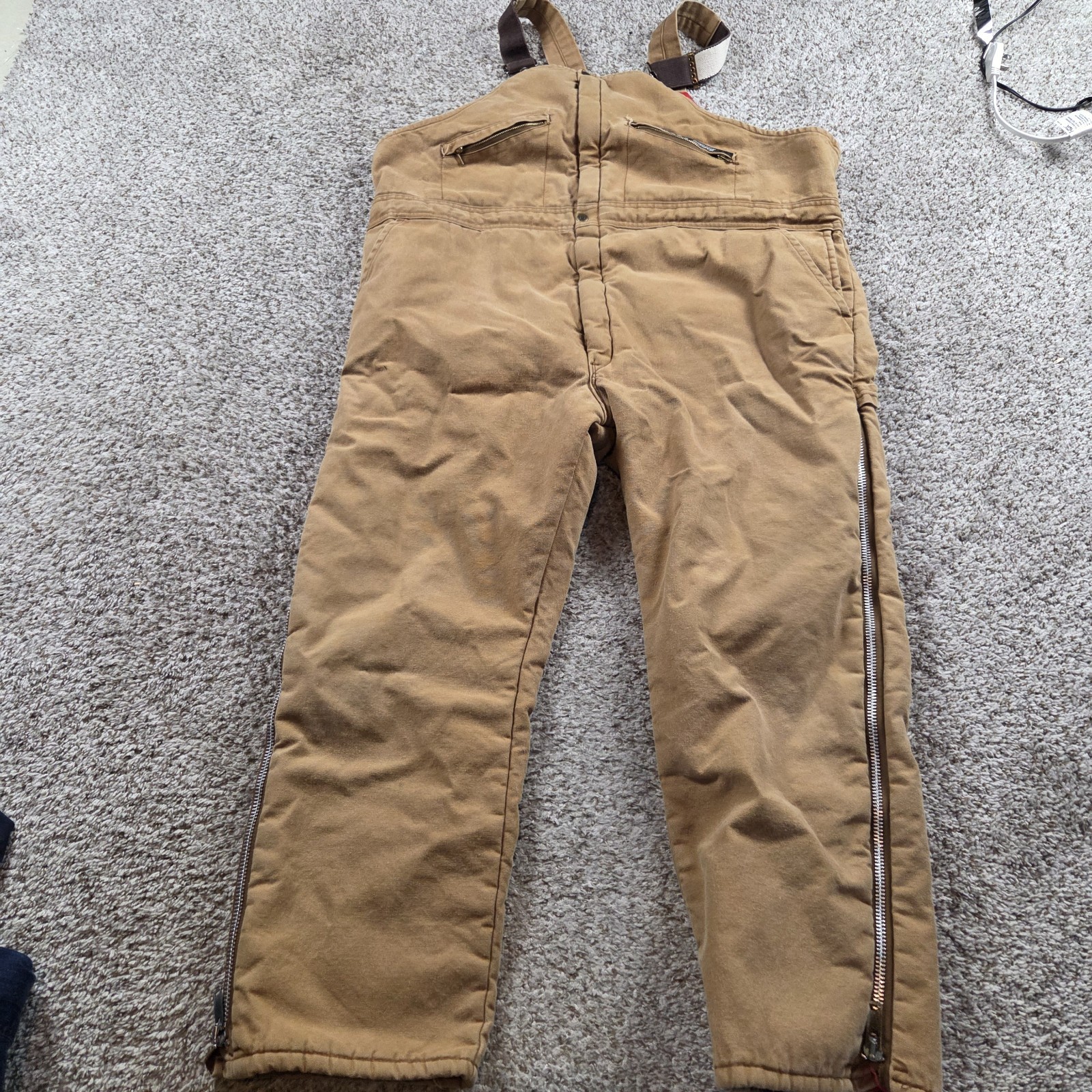 Key Outwear Bib Overalls Mens XL Short Insulated Lined Brown Canvas