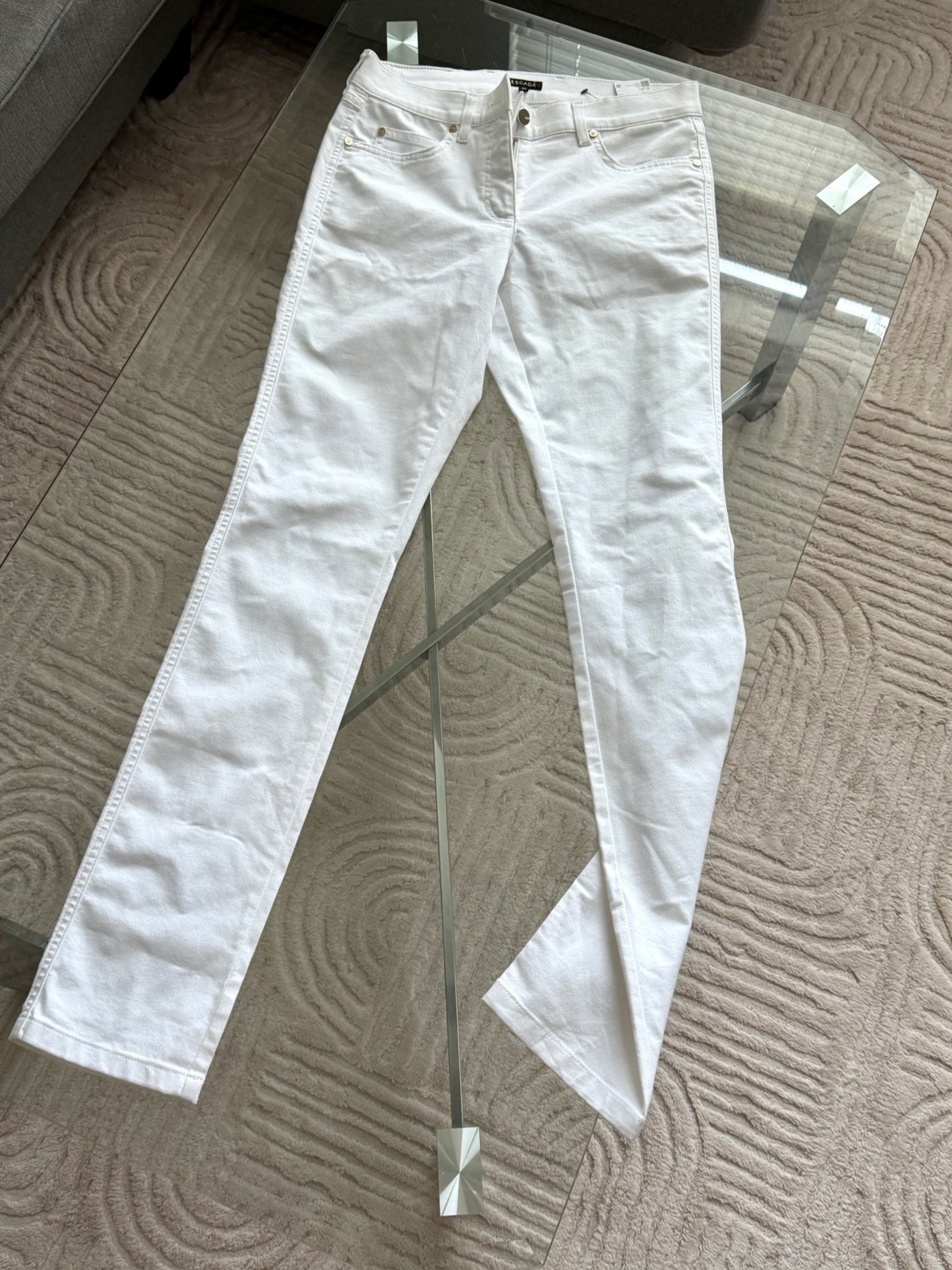 ESCADA White Straight Leg Jeans Stretch Designer Denim