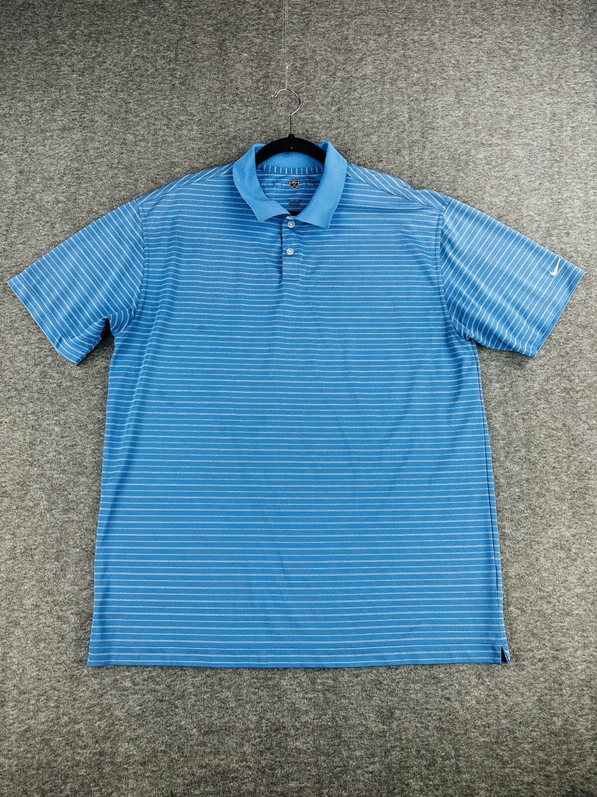 Vintage Nike Golf Polo Mens XL Blue White Striped Dri Fit Performance Shirt
