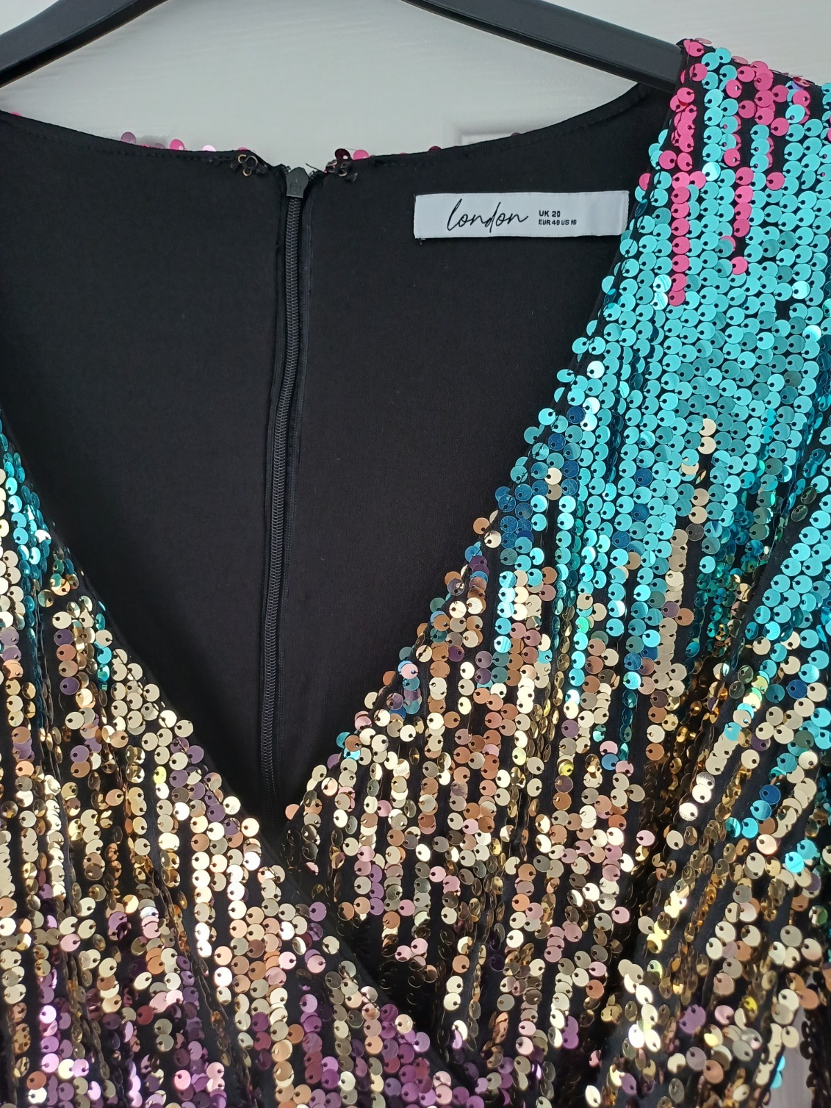 YOURS LONDON sz 20 ombre Sequin Dress JEWEL Shades Cocktail Party Cruise New £65