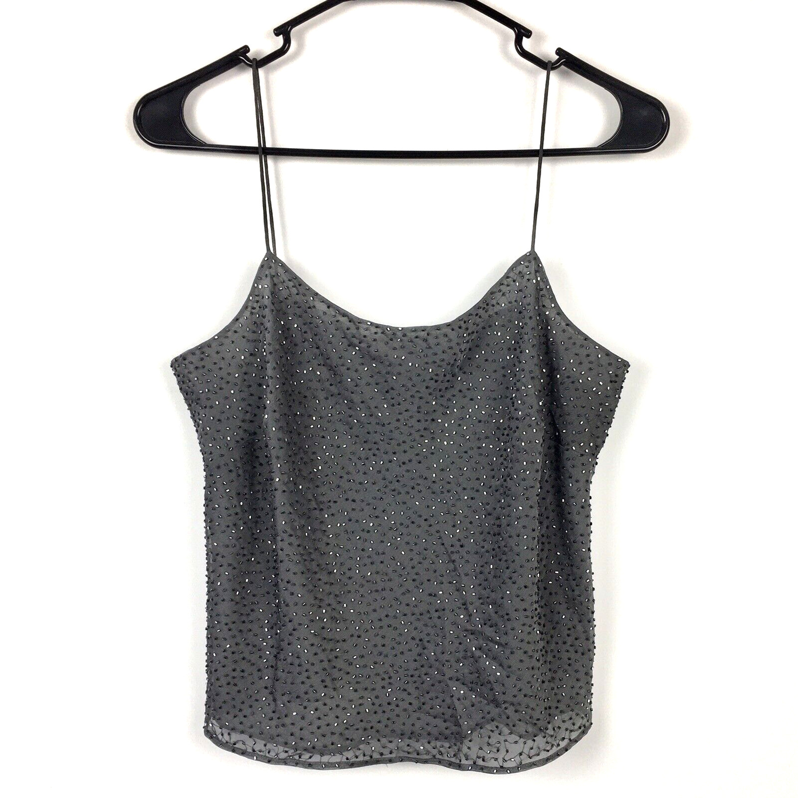 Ann Taylor Crystal Iridescent Beaded Tank Top Shell Camisole Sz 8 Y2K Spaghetti