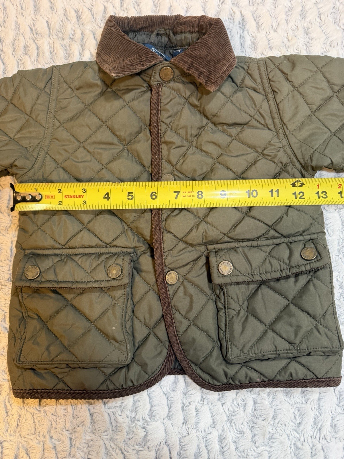 Polo by Ralph Lauren Quilted Jacket Green/Brown 12M Snap Corduroy Collar
