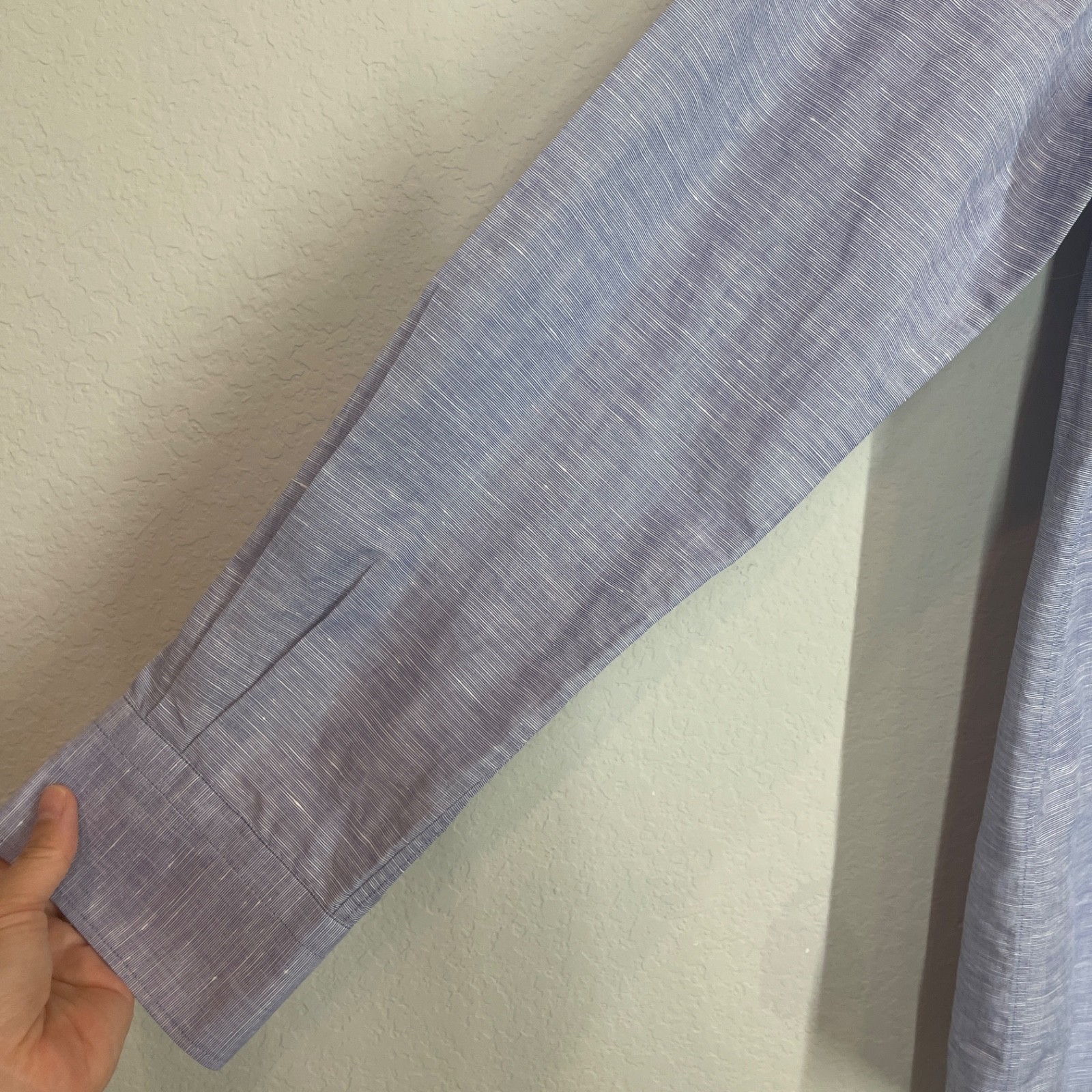 Ike Behar Men’s Button Up Dress Shirt Size 15 1/2 Linen Cotton Blue Italy