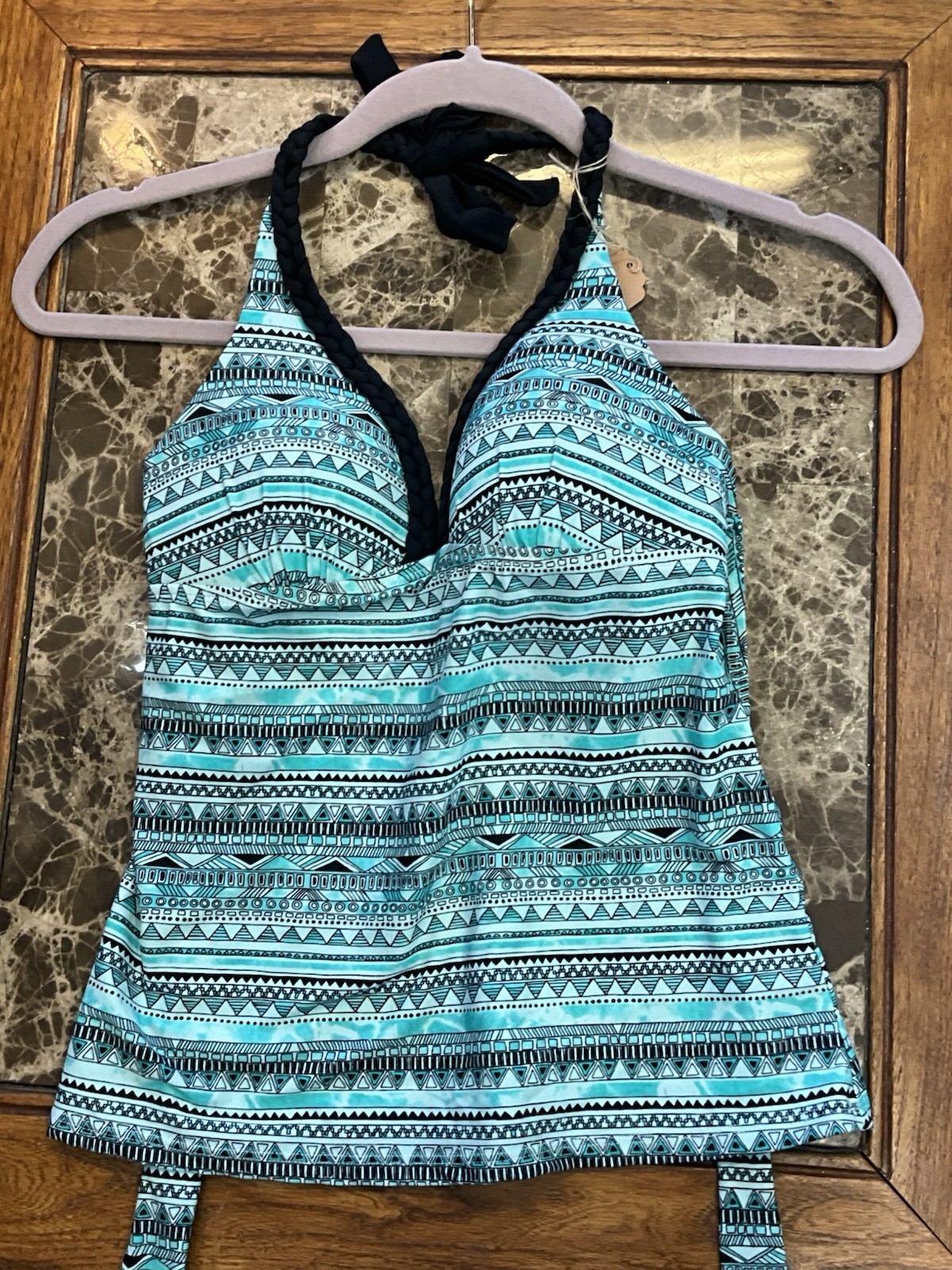 Arizona Jean Co Geometric Halter Tankini Top Womens Size S Padded Cup C