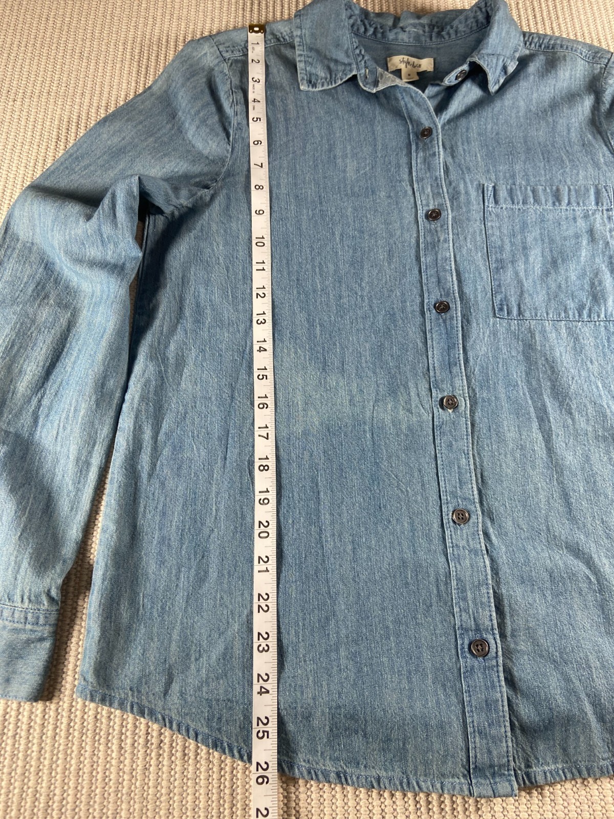 Style & Co Women’s 100% Cotton Chambray Button Down Shirt Blue Long Sleeve Mediu