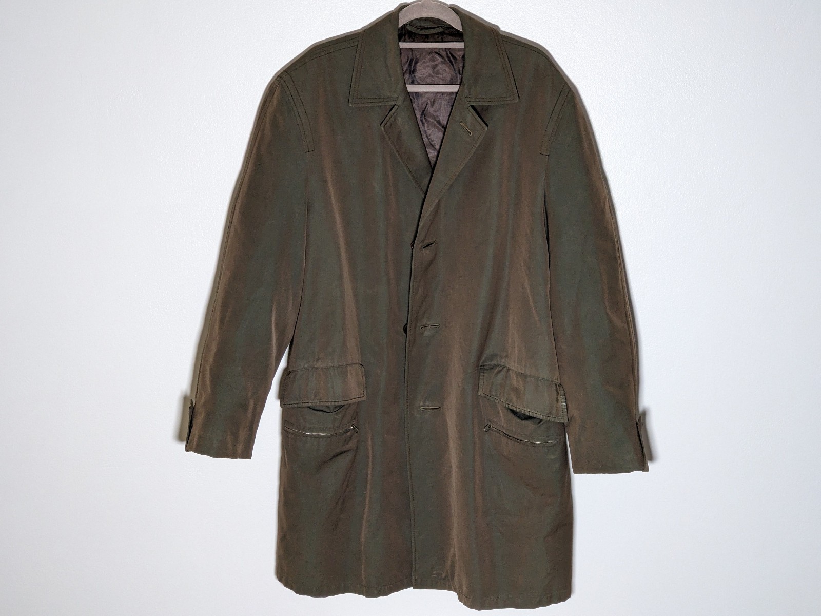 Vintage German Hettlage Valmeline Olive Overcoat Raincoat Mac Coat Mens L